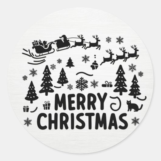 Merry Christmas B & W Clipart Ronde Sticker (Voorkant)
