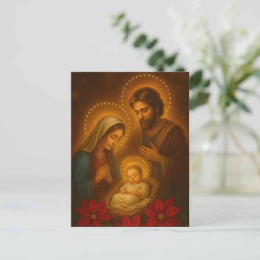 Merry Christmas Baby Jesus Nativity Scene Photo Feestdagenkaart (Staand voorkant)