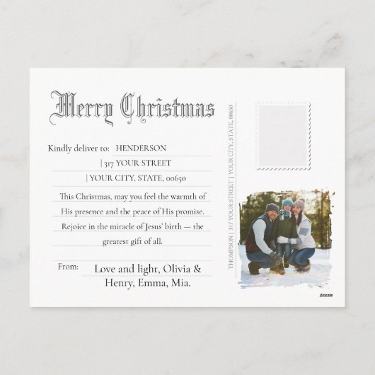 Merry Christmas Baby Jesus Nativity Scene Photo Feestdagenkaart (Achterkant)