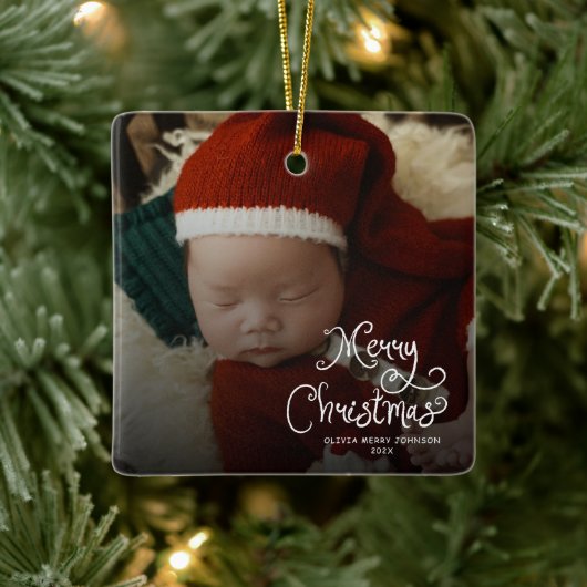Merry Christmas Baby Photo Keramisch Ornament (Boom)