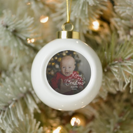 Merry Christmas Baby Photo Keramische Bal Ornament (Boom)