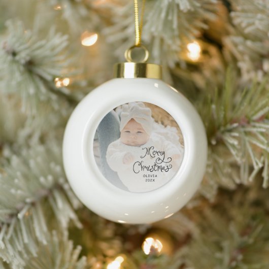 Merry Christmas Baby Photo Keramische Bal Ornament (Boom)