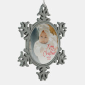 Merry Christmas Baby Photo Tin Sneeuwvlok Ornament (Links)