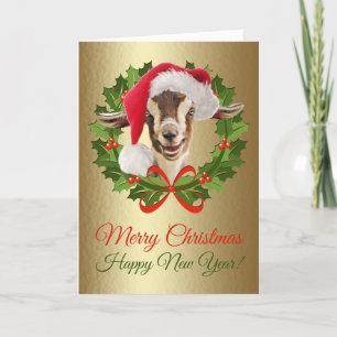 Merry Christmas Baby Toggenburg Goat Kid Painting Feestdagen Kaart