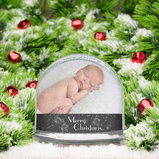 Merry Christmas Baby with ornaments Double Photo Sneeuwbol (Kerstmis)