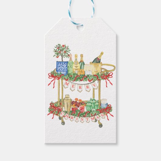 Merry Christmas Bar Winkelwagen Bows Grandmillenni Cadeaulabel (Voorkant)