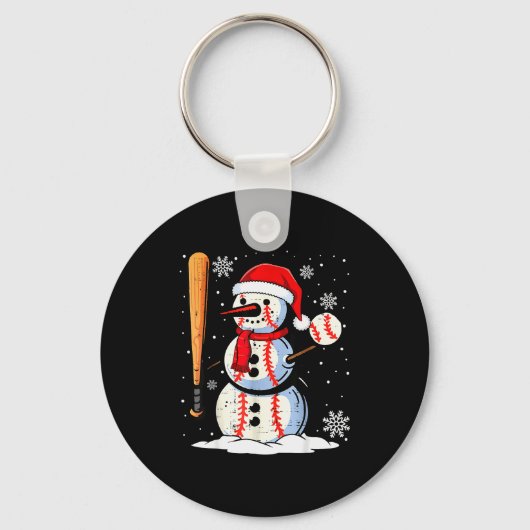 Merry Christmas Baseball Snowman Holiday Srts Xmas Sleutelhanger (Voorkant)