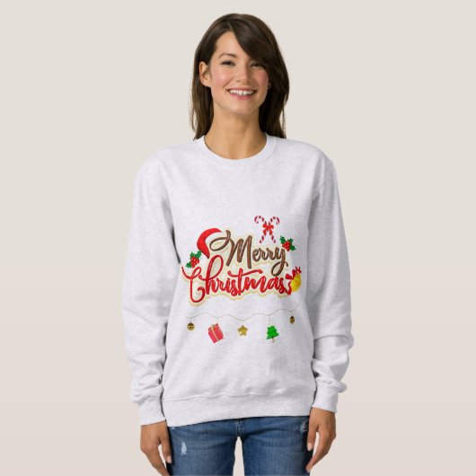 Merry Christmas Basic Sweatshirt in Askleur (Voorkant volledig)