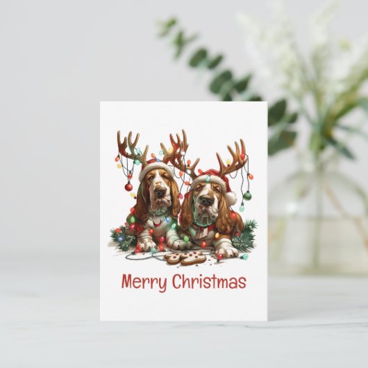Merry Christmas Basset Hound Dogs Briefkaart (Staand voorkant)