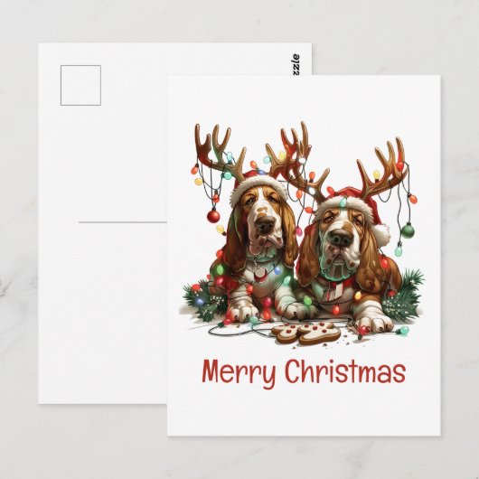 Merry Christmas Basset Hound Dogs Briefkaart (Voorkant / Achterkant)