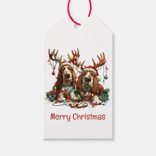 Merry Christmas Basset Hound Dogs Cadeaulabel (Voorkant)