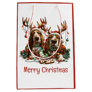 Merry Christmas Basset Hound Dogs Medium Cadeauzakje