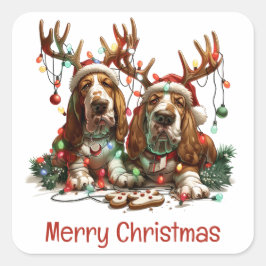 Merry Christmas Basset Hound Dogs Vierkante Sticker