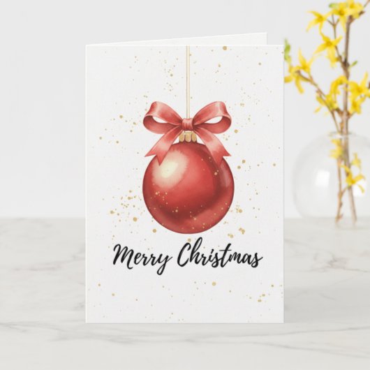 Merry Christmas Bauble Card Red Ornament Kaart (Gele Bloem)