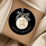 Merry Christmas Bauble Zwart Ronde Sticker<br><div class="desc">Merry Christmas Bauble Black Classic Ronde Sticker</div>