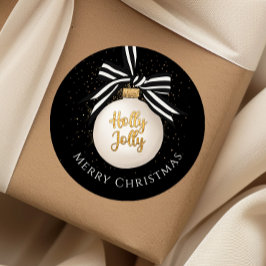 Merry Christmas Bauble Zwart Ronde Sticker