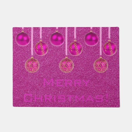 Merry Christmas Baubles Hot Roze Ornament Deurmat (Voorkant)