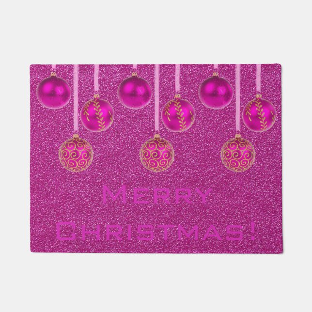 Merry Christmas Baubles Hot Roze Ornament Deurmat (Voorkant)