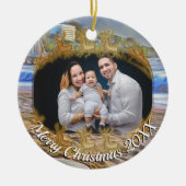 Merry Christmas Beach Familie 786 Keramisch Ornament (Voorkant)