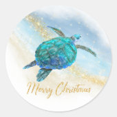 Merry Christmas Beach Kustschildpad Zee Ronde Sticker (Voorkant)