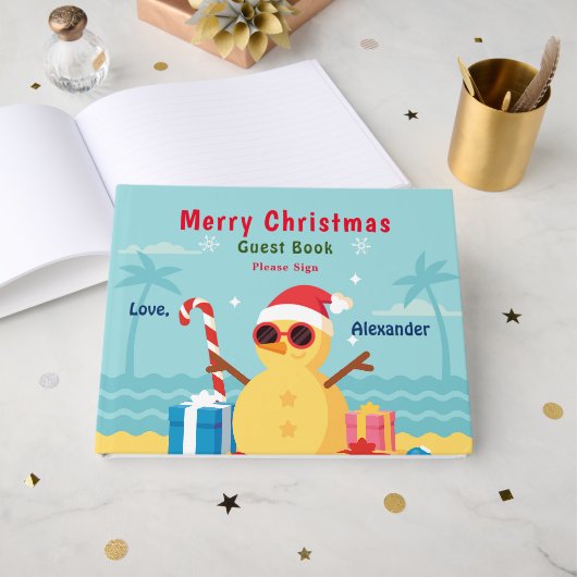 Merry Christmas Beach Santa Fun Personaliseer Gastenboek (Voorkant open)