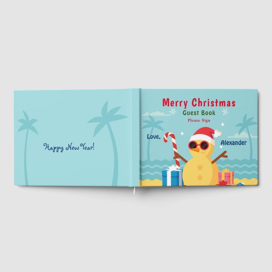 Merry Christmas Beach Santa Fun Personaliseer Gastenboek (Volledig)