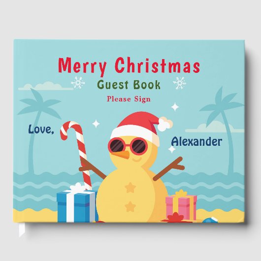 Merry Christmas Beach Santa Fun Personaliseer Gastenboek (Voorkant)