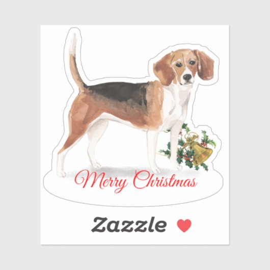 Merry Christmas Beagle Custom-Cut Vinyl Sticker (Vel)