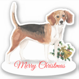 Merry Christmas Beagle Custom-Cut Vinyl Sticker