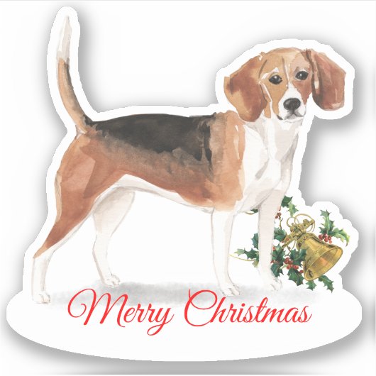 Merry Christmas Beagle Custom-Cut Vinyl Sticker (Voorkant)