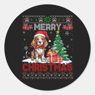 Merry Christmas Beagle Hondenliefhebber Ugly Xmas Ronde Sticker