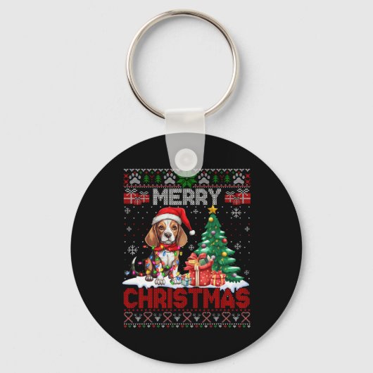 Merry Christmas Beagle Hondenliefhebber Ugly Xmas  Sleutelhanger (Voorkant)