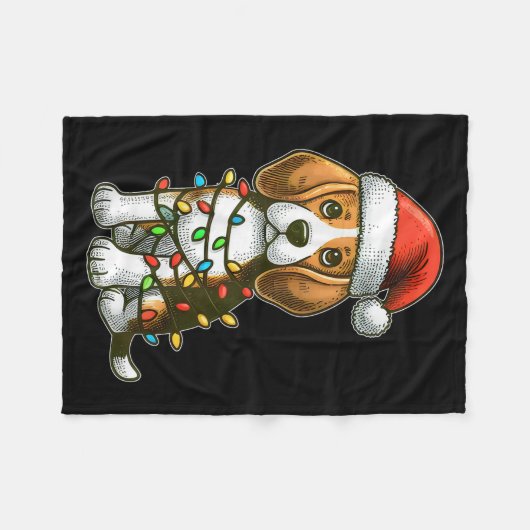 Merry Christmas Beagle Santa Christmas Lights Dog  Fleece Deken (Voorkant (Horizontaal))