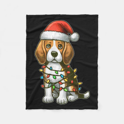 Merry Christmas Beagle Santa Christmas Lights Dog  Fleece Deken (Voorkant)