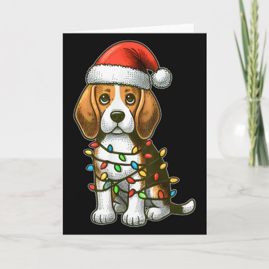 Merry Christmas Beagle Santa Christmas Lights Dog  Kaart (Voorkant)