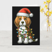 Merry Christmas Beagle Santa Christmas Lights Dog  Kaart (Gele Bloem)