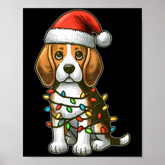 Merry Christmas Beagle Santa Christmas Lights Dog  Poster (Voorkant)