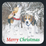 Merry Christmas Beagle Snowy Bossen Stickers<br><div class="desc">Geweldig om kerstkaarten of pakketten op te zetten.</div>