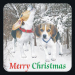Merry Christmas Beagle Snowy Bossen Stickers<br><div class="desc">Geweldig om kerstkaarten of pakketten op te zetten.</div>