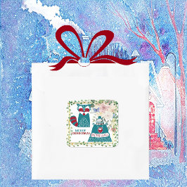 Merry Christmas Beer Fox Nordic Decorative Floral Vierkante Sticker