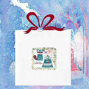 Merry Christmas Beer Fox Nordic Decorative Floral Vierkante Sticker