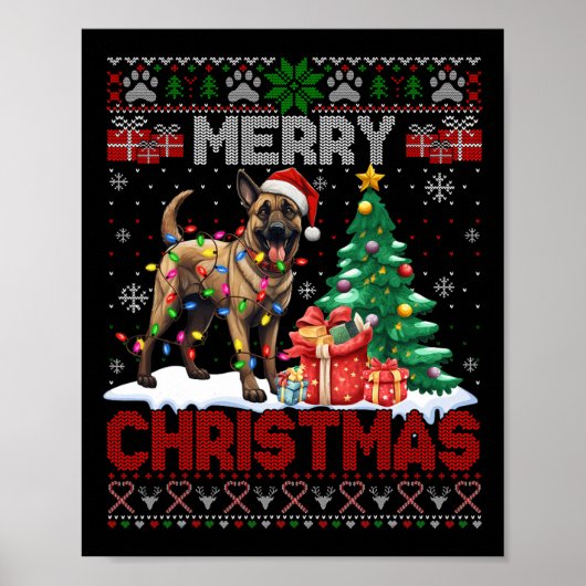 Merry Christmas Belgian Malinois Hondenliefhebber  Poster (Voorkant)