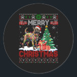 Merry Christmas Belgian Malinois Hondenliefhebber  Ronde Sticker<br><div class="desc">Merry Christmas Belgian Malinois Hondenliefhebber Ugly Xmas Sweater</div>