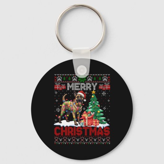 Merry Christmas Belgian Malinois Hondenliefhebber  Sleutelhanger (Voorkant)