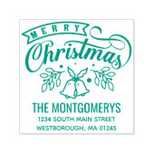 Merry Christmas Bells Monogram Naam Retouradres Zelfinktende Stempel (Design)