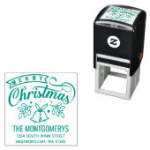 Merry Christmas Bells Monogram Naam Retouradres Zelfinktende Stempel (In situ)