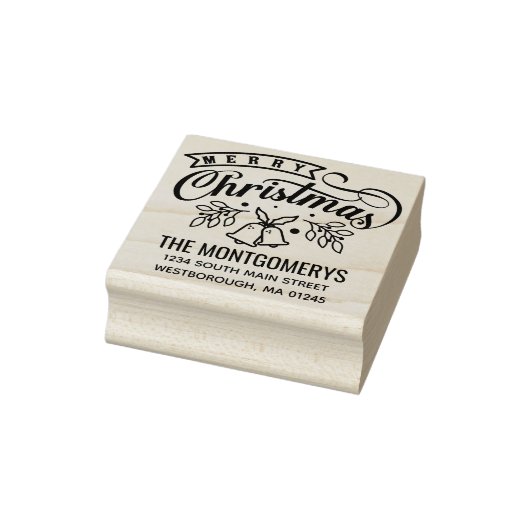 Merry Christmas Bells Script Return Adres Rubberstempel (Stempel)
