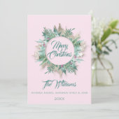 Merry Christmas Belly Blauwgroen Monogram Mint Pin Kaart (Staand voorkant)