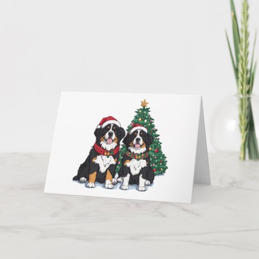 Merry Christmas Bernese Mountain Dogs Feestdagen Kaart (Voorkant)