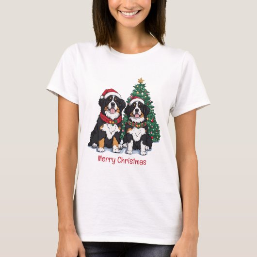Merry Christmas Bernese Mountain Dogs T-shirt (Voorkant)